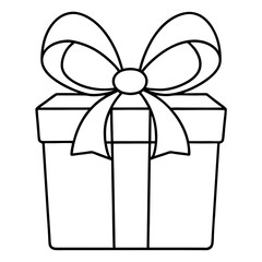 Christmas gift box with bow line art vector, #transparent background
