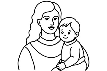  Children coloring book page, Mother Holding a Child, Vector illustration