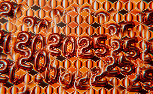 kaleidoscopic image of balloons forming the number 2025