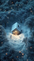 Fototapeta premium A small house in the middle of a snowy forest
