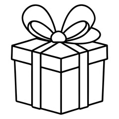 Obraz premium Christmas gift box with bow line art vector, #transparent background