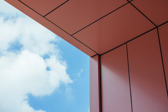 Modern Architecture with Pink Panel and Blue Sky