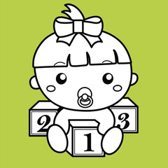 Cute Baby Babies Kids Child Girl Kids Cartoon Digital Stamp Outline