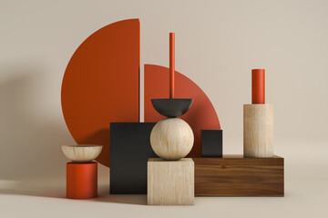 Abstract composition of 3d shapes in soft colors