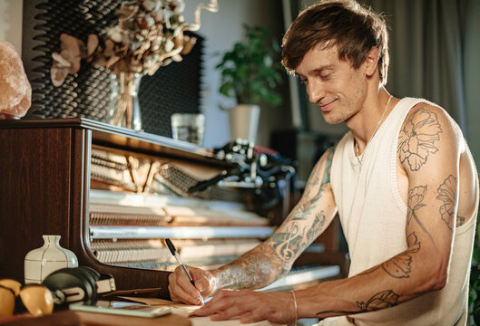 The composer writes music