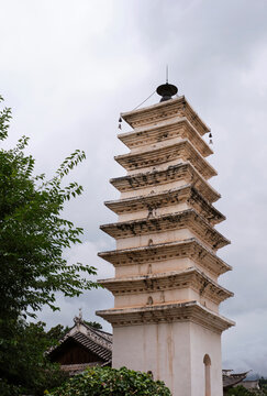 Closeup of the white pagoda of the Ming Dynasty in the ancient city 