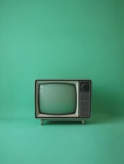 Vintage television on a green background, evoking nostalgia and retro aesthetics for design and media projects.
