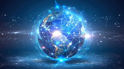 Obraz premium Abstract global network illustration: vector world globe with connected lines representing internet connectivity and worldwide communication background