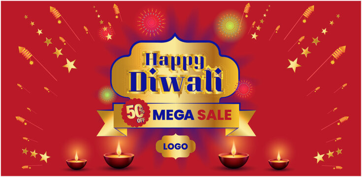 Happy Diwali - festival of lights colorful poster template design with happy diwali sele 