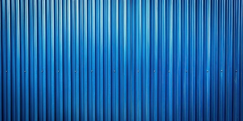 Obraz premium Blue corrugated metal texture surface with symmetrical blue zinc wall and door