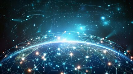 Abstract global network illustration: vector world globe with connected lines representing internet connectivity and worldwide communication background