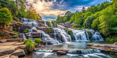 Obraz premium Scenic Waterfalls in Greenville, South Carolina Surrounded by Lush Greenery and Natural Beauty