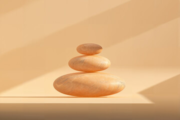Balanced zen stones in soft light against a minimalist background