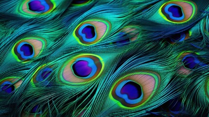 The vibrant peacock feathers display intricate patterns and brilliant colors, captivating with their elegance and natural artistry.