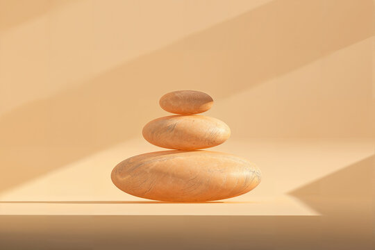 Balanced zen stones in soft light against a minimalist background