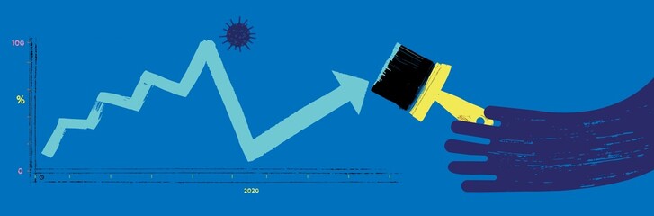 Hand Painting Projection Graph with Paint Brush and Corona Virus Icon