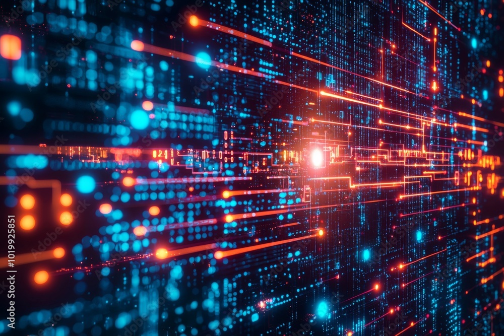 Wall mural digital technology background of data and network