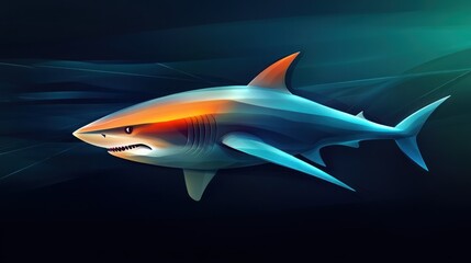 Obraz premium A stylized illustration of a great white shark swimming in the deep blue ocean.