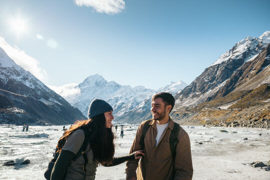 Couple having fun on Hooker Glacier