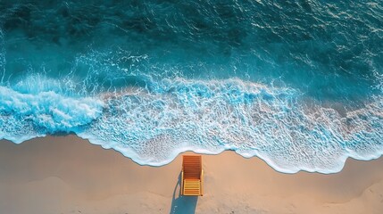 Obraz premium Relaxing beach chair next to ocean waves 