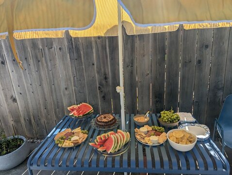 Party food set out on table