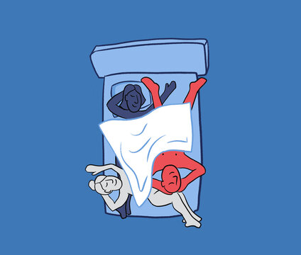 Three people asleep in bed