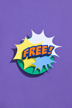 Colorful Free Sign in Comic Book Style on Purple Background