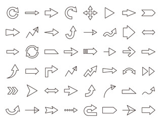 矢印のベクターイラストセット。アイコン、シンプル、線、線画
