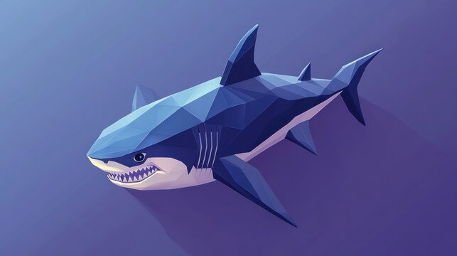 A low-poly illustration of a great white shark with a blue background. - Powered by Adobe