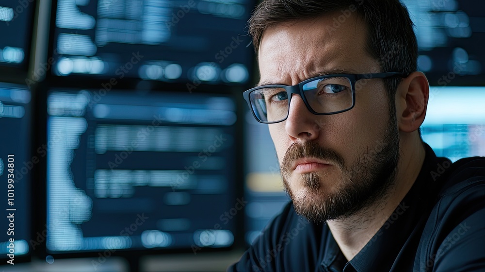 Poster focused professional in data analysis environment