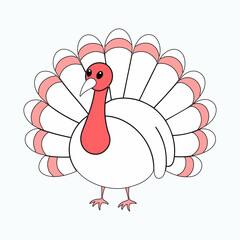 Cartoon turkey vector illustration with red and white feathers for Thanksgiving
