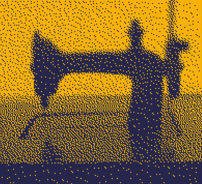 Sewing machine silhouette with noisy texture on yellow background