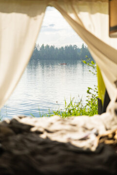 Relax Sunbathing On Lake Surface