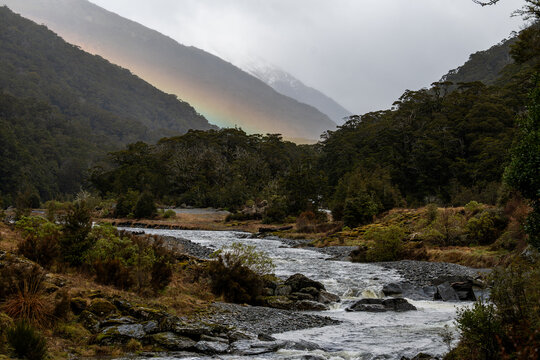 Rainforest, a rainbow abd a river