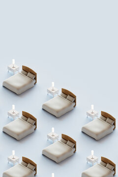 Fototapeta Repeating Pattern of Beds and Nightstands on Light Background