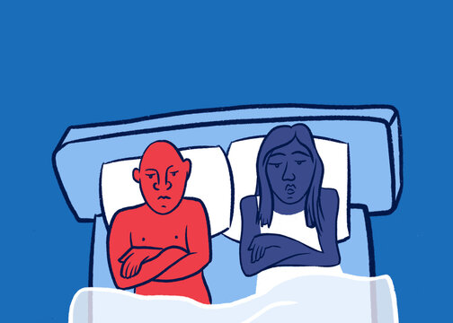 Couple argue in bed