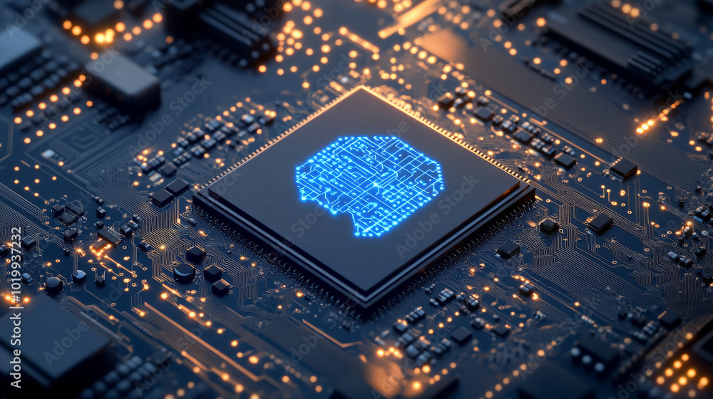 Aufkleber a computer chip with built-in artificial intelligence. the ai is directly on the chip, connected to 