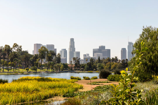 Downtown Los Angeles Skyline Viewed from Echo Park Lake