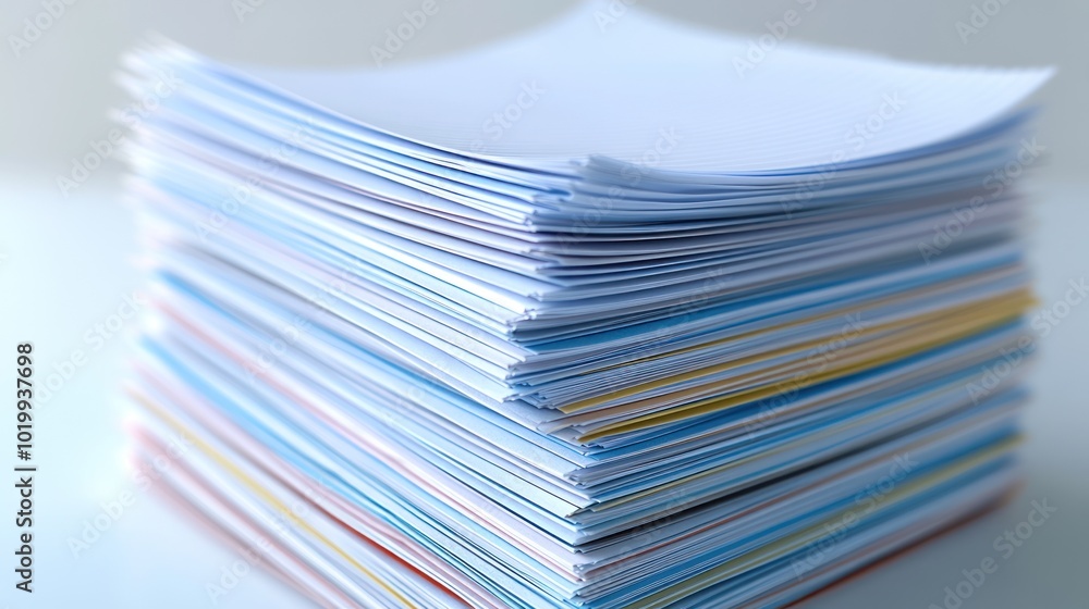 Poster a stack of colorful sheets of paper arranged neatly.