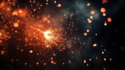 Powerful Pyrotechnic Display with Cinematic Lighting and Retrofuturistic Industrial Aesthetics