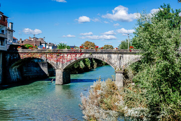 Fototapeta premium Discovering the village of Mauleon-Licharre and its church in the French Basque Country