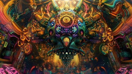 Fototapeta premium Kaleidoscopic Piata Levitating in a Dreamlike Festive Scene Vibrant Abstract Digital Art