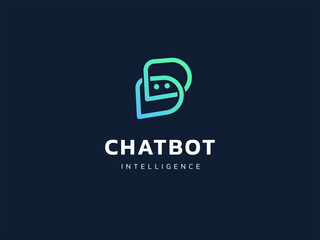 Fototapeta premium Chat Bot Artificial Intelligence Technology with letter B Robot Face logo vector design concept. Robot Virtual Assistance logotype symbol for AI Technology, online support, automation, ui, robotics.