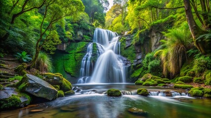 Obraz premium Serene Pinion Creek Falls Cascading Through Lush Green Forest in a Peaceful Natural Landscape
