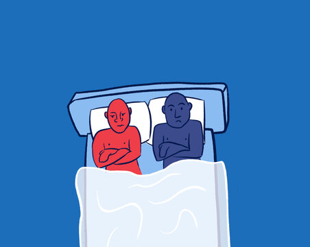 Gay couple argue in bed