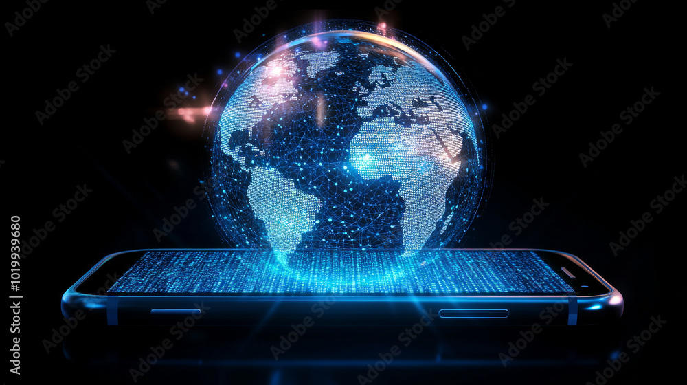 Poster you can connect to the internet from anywhere in the world using your phone. the image shows a holog