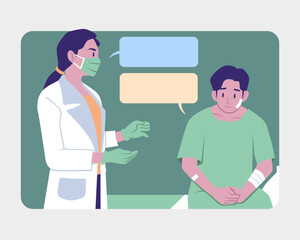 Flat style doctor talking with patient cartoon illustration