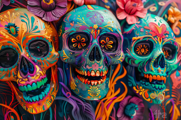 Beautiful greeting card with bright holiday composition for happy to joy celebrate dia de muertos