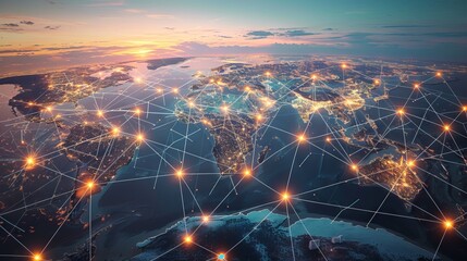 Intricate global value chains connecting manufacturers, suppliers, and distributors across borders - conceptual illustration of international trade and supply chains