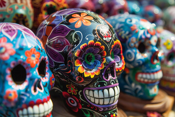 Fototapeta premium Beautiful greeting card with bright holiday composition for happy to joy celebrate dia de muertos